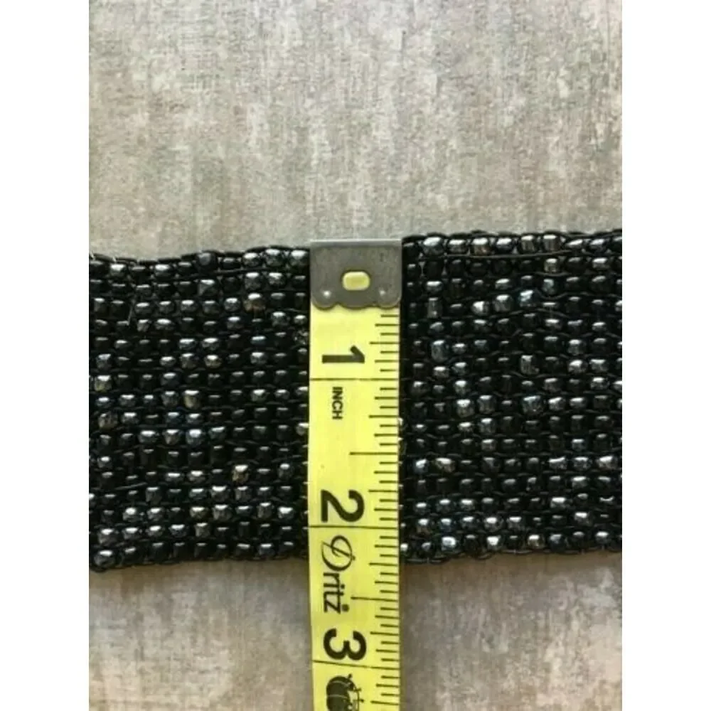 Los Angeles Boutique Beaded Stretch Belt Wood HANDMADE Black Bali Fashion Chic